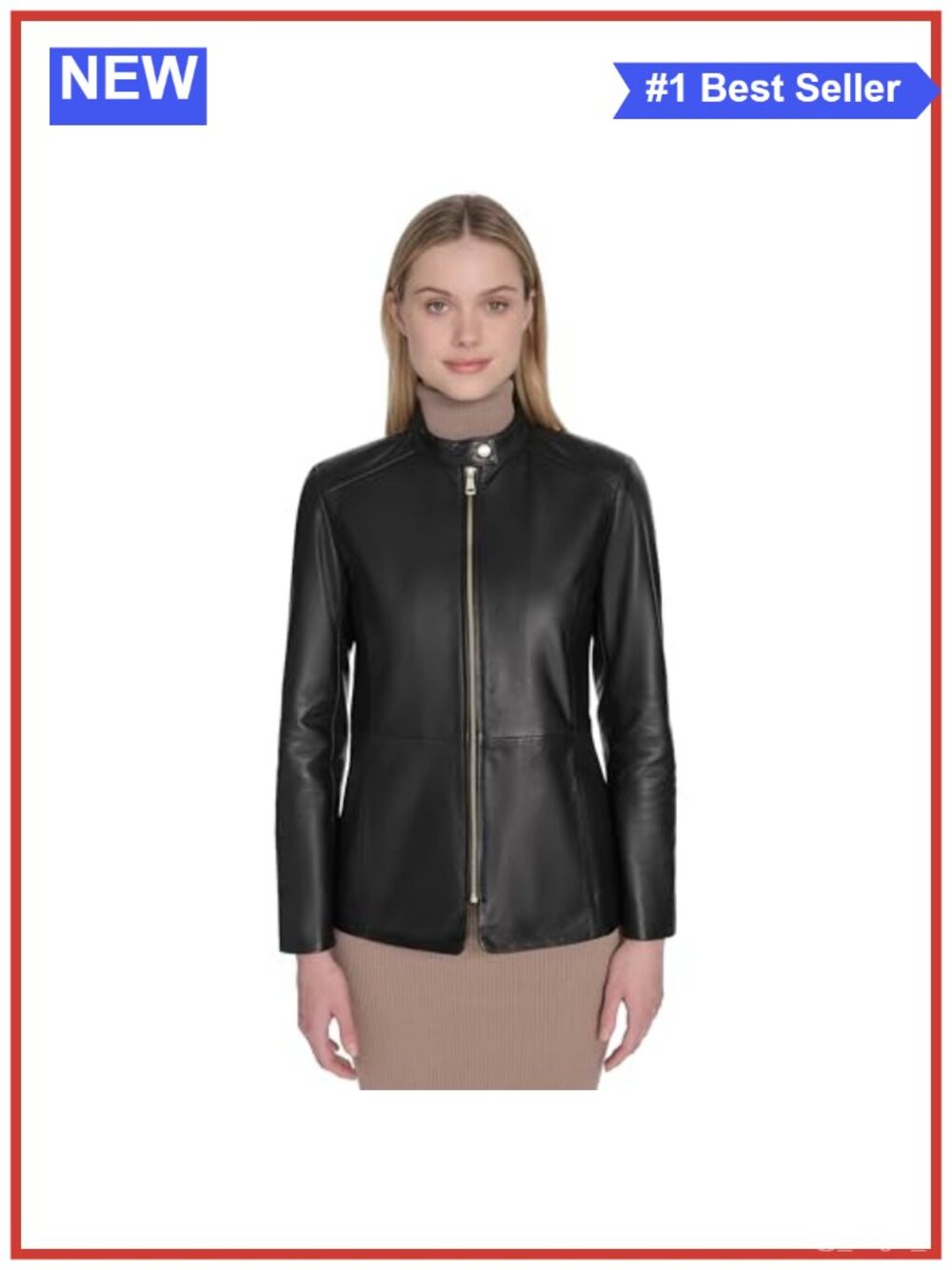 Leather Hand Stitched Classic Overcoat Band Collar Long Sleeve
